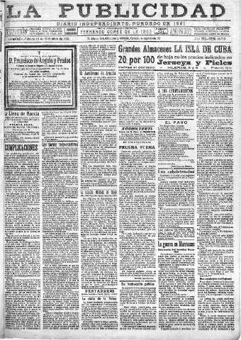 'La publicidad  : diario de avisos noticias y telegramas. Eco fiel de la opinión y verdadero defensor de los intereses morales y materiales de Granada y su provincia' - Año XLI Número 18713  - 1921 Diciembre 10