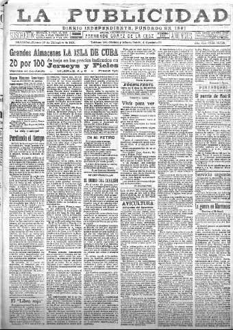 'La publicidad  : diario de avisos noticias y telegramas. Eco fiel de la opinión y verdadero defensor de los intereses morales y materiales de Granada y su provincia' - Año XLI Número 18724  - 1921 Diciembre 23