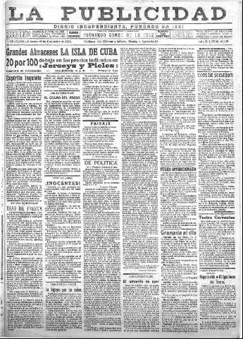 'La publicidad  : diario de avisos noticias y telegramas. Eco fiel de la opinión y verdadero defensor de los intereses morales y materiales de Granada y su provincia' - Año XLI Número 18726  - 1921 Diciembre 28