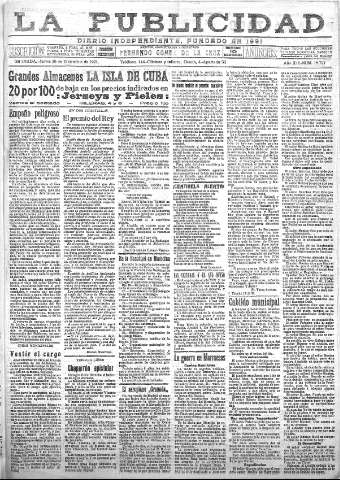 'La publicidad  : diario de avisos noticias y telegramas. Eco fiel de la opinión y verdadero defensor de los intereses morales y materiales de Granada y su provincia' - Año XLI Número 18727  - 1921 Diciembre 29