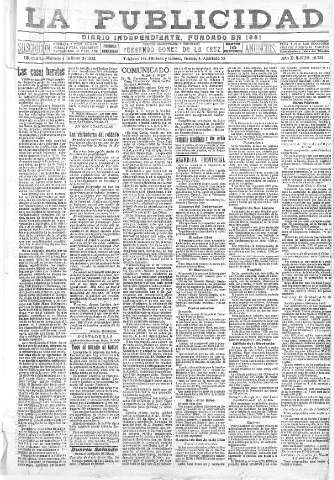 'La publicidad  : diario de avisos noticias y telegramas. Eco fiel de la opinión y verdadero defensor de los intereses morales y materiales de Granada y su provincia' - Año XLII Número 18732  - 1922 Enero 04