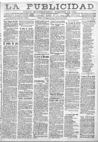 'La publicidad  : diario de avisos noticias y telegramas. Eco fiel de la opinión y verdadero defensor de los intereses morales y materiales de Granada y su provincia' - Año XLII Número 18750  - 1922 Enero 25