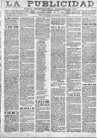 'La publicidad  : diario de avisos noticias y telegramas. Eco fiel de la opinión y verdadero defensor de los intereses morales y materiales de Granada y su provincia' - Año XLII Número 18753  - 1922 Enero 28