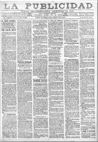 'La publicidad  : diario de avisos noticias y telegramas. Eco fiel de la opinión y verdadero defensor de los intereses morales y materiales de Granada y su provincia' - Año XLII Número 18756  - 1922 Febrero 01