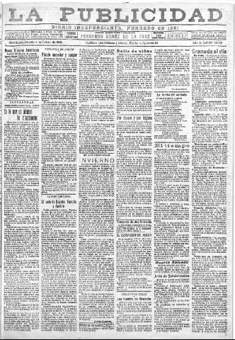 'La publicidad  : diario de avisos noticias y telegramas. Eco fiel de la opinión y verdadero defensor de los intereses morales y materiales de Granada y su provincia' - Año XLII Número 18759  - 1922 Febrero 04