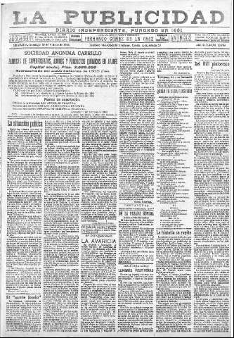 'La publicidad  : diario de avisos noticias y telegramas. Eco fiel de la opinión y verdadero defensor de los intereses morales y materiales de Granada y su provincia' - Año XLII Número 18769  - 1922 Febrero 19