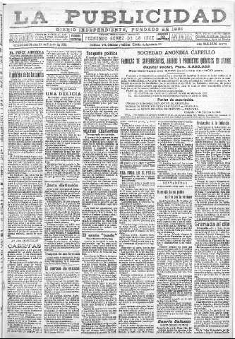 'La publicidad  : diario de avisos noticias y telegramas. Eco fiel de la opinión y verdadero defensor de los intereses morales y materiales de Granada y su provincia' - Año XLII Número 18770  - 1922 Febrero 21