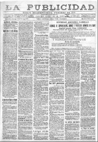 'La publicidad  : diario de avisos noticias y telegramas. Eco fiel de la opinión y verdadero defensor de los intereses morales y materiales de Granada y su provincia' - Año XLII Número 18775  - 1922 Febrero 26