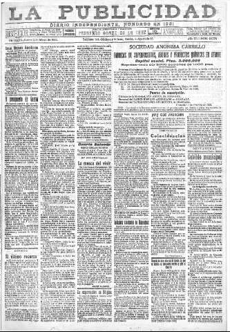 'La publicidad  : diario de avisos noticias y telegramas. Eco fiel de la opinión y verdadero defensor de los intereses morales y materiales de Granada y su provincia' - Año XLII Número 18778  - 1922 Marzo 02