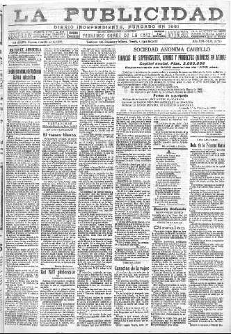 'La publicidad  : diario de avisos noticias y telegramas. Eco fiel de la opinión y verdadero defensor de los intereses morales y materiales de Granada y su provincia' - Año XLII Número 18779  - 1922 Marzo 03