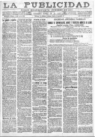 'La publicidad  : diario de avisos noticias y telegramas. Eco fiel de la opinión y verdadero defensor de los intereses morales y materiales de Granada y su provincia' - Año XLII Número 18780  - 1922 Marzo 04