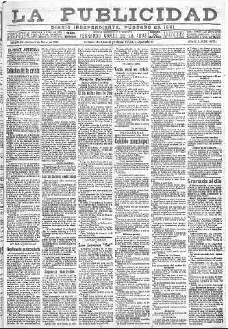 'La publicidad  : diario de avisos noticias y telegramas. Eco fiel de la opinión y verdadero defensor de los intereses morales y materiales de Granada y su provincia' - Año XLII Número 18784  - 1922 Marzo 09
