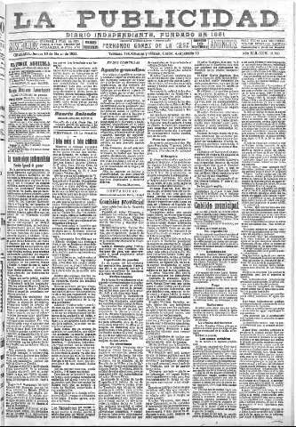 'La publicidad  : diario de avisos noticias y telegramas. Eco fiel de la opinión y verdadero defensor de los intereses morales y materiales de Granada y su provincia' - Año XLII Número 18790  - 1922 Marzo 16