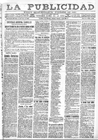 'La publicidad  : diario de avisos noticias y telegramas. Eco fiel de la opinión y verdadero defensor de los intereses morales y materiales de Granada y su provincia' - Año XLII Número 18801  - 1922 Marzo 29