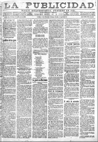 'La publicidad  : diario de avisos noticias y telegramas. Eco fiel de la opinión y verdadero defensor de los intereses morales y materiales de Granada y su provincia' - Año XLII Número 18803  - 1922 Marzo 31