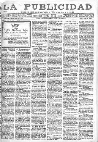 'La publicidad  : diario de avisos noticias y telegramas. Eco fiel de la opinión y verdadero defensor de los intereses morales y materiales de Granada y su provincia' - Año XLII Número 18808  - 1922 Abril 06