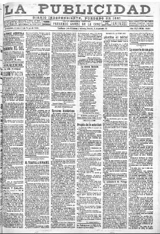 'La publicidad  : diario de avisos noticias y telegramas. Eco fiel de la opinión y verdadero defensor de los intereses morales y materiales de Granada y su provincia' - Año XLII Número 18830  - 1922 Mayo 05