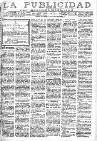 'La publicidad  : diario de avisos noticias y telegramas. Eco fiel de la opinión y verdadero defensor de los intereses morales y materiales de Granada y su provincia' - Año XLII Número 18851  - 1922 Junio 01