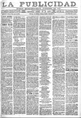'La publicidad  : diario de avisos noticias y telegramas. Eco fiel de la opinión y verdadero defensor de los intereses morales y materiales de Granada y su provincia' - Año XLII Número 18859  - 1922 Junio 10