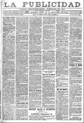 'La publicidad  : diario de avisos noticias y telegramas. Eco fiel de la opinión y verdadero defensor de los intereses morales y materiales de Granada y su provincia' - Año XLII Número 18869  - 1922 Junio 23