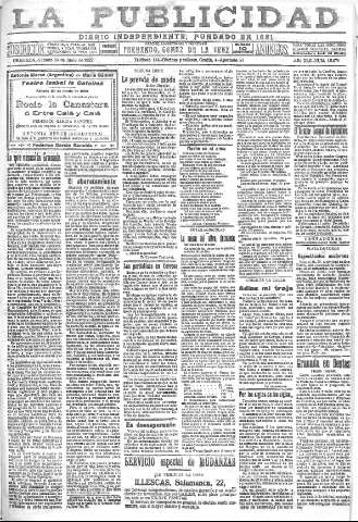'La publicidad  : diario de avisos noticias y telegramas. Eco fiel de la opinión y verdadero defensor de los intereses morales y materiales de Granada y su provincia' - Año XLII Número 18870  - 1922 Junio 24