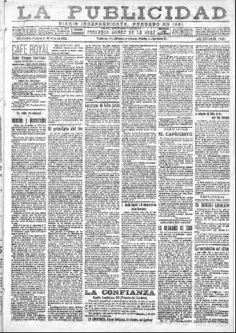 'La publicidad  : diario de avisos noticias y telegramas. Eco fiel de la opinión y verdadero defensor de los intereses morales y materiales de Granada y su provincia' - Año XLII Número 18893  - 1922 Julio 21