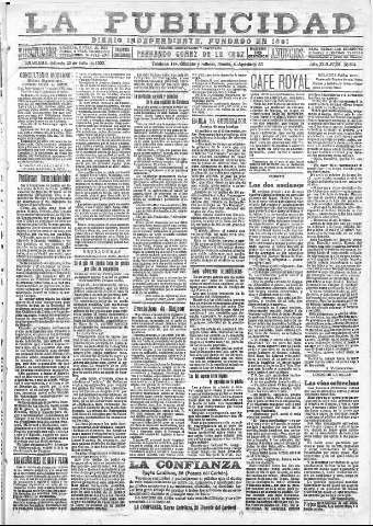 'La publicidad  : diario de avisos noticias y telegramas. Eco fiel de la opinión y verdadero defensor de los intereses morales y materiales de Granada y su provincia' - Año XLII Número 18894  - 1922 Julio 22