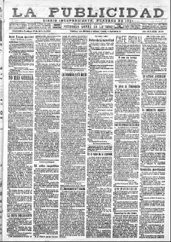 'La publicidad  : diario de avisos noticias y telegramas. Eco fiel de la opinión y verdadero defensor de los intereses morales y materiales de Granada y su provincia' - Año XLII Número 18901  - 1922 Julio 30