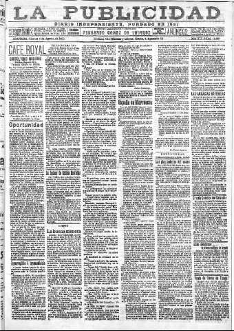 'La publicidad  : diario de avisos noticias y telegramas. Eco fiel de la opinión y verdadero defensor de los intereses morales y materiales de Granada y su provincia' - Año XLII Número 18905  - 1922 Agosto 04
