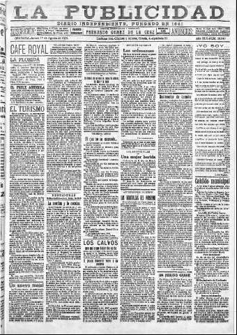 'La publicidad  : diario de avisos noticias y telegramas. Eco fiel de la opinión y verdadero defensor de los intereses morales y materiales de Granada y su provincia' - Año XLII Número 18916  - 1922 Agosto 17