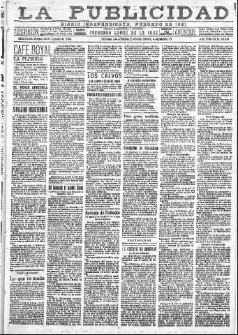 'La publicidad  : diario de avisos noticias y telegramas. Eco fiel de la opinión y verdadero defensor de los intereses morales y materiales de Granada y su provincia' - Año XLII Número 18920  - 1922 Agosto 22