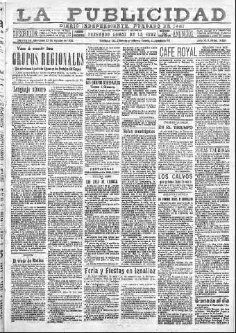 'La publicidad  : diario de avisos noticias y telegramas. Eco fiel de la opinión y verdadero defensor de los intereses morales y materiales de Granada y su provincia' - Año XLII Número 18921  - 1922 Agosto 23