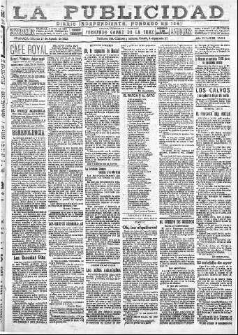 'La publicidad  : diario de avisos noticias y telegramas. Eco fiel de la opinión y verdadero defensor de los intereses morales y materiales de Granada y su provincia' - Año XLII Número 18924  - 1922 Agosto 26