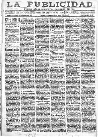 'La publicidad  : diario de avisos noticias y telegramas. Eco fiel de la opinión y verdadero defensor de los intereses morales y materiales de Granada y su provincia' - Año XLII Número 18939  - 1922 Septiembre 13
