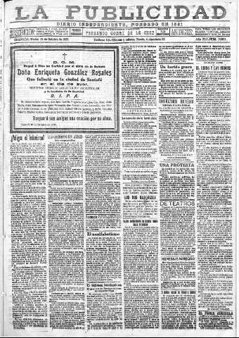 'La publicidad  : diario de avisos noticias y telegramas. Eco fiel de la opinión y verdadero defensor de los intereses morales y materiales de Granada y su provincia' - Año XLII Número 18962  - 1922 Octubre 10