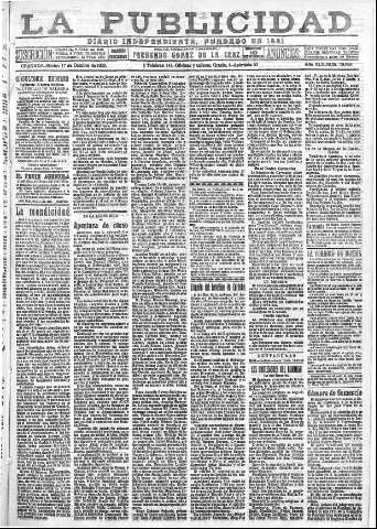 'La publicidad  : diario de avisos noticias y telegramas. Eco fiel de la opinión y verdadero defensor de los intereses morales y materiales de Granada y su provincia' - Año XLII Número 18968  - 1922 Octubre 17