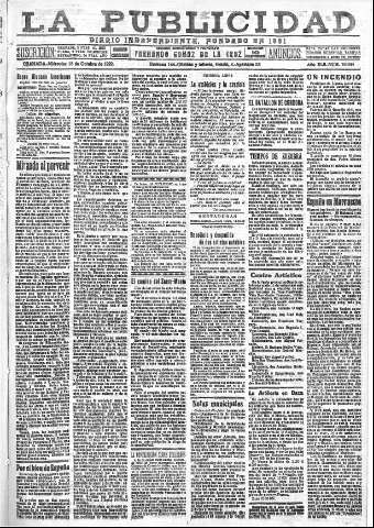 'La publicidad  : diario de avisos noticias y telegramas. Eco fiel de la opinión y verdadero defensor de los intereses morales y materiales de Granada y su provincia' - Año XLII Número 18969  - 1922 Octubre 18