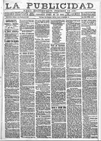'La publicidad  : diario de avisos noticias y telegramas. Eco fiel de la opinión y verdadero defensor de los intereses morales y materiales de Granada y su provincia' - Año XLII Número 18979  - 1922 Octubre 31