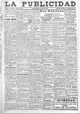 'La publicidad  : diario de avisos noticias y telegramas. Eco fiel de la opinión y verdadero defensor de los intereses morales y materiales de Granada y su provincia' - Año XLII Número 18991  - 1922 Noviembre 15