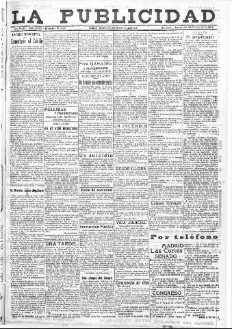 'La publicidad  : diario de avisos noticias y telegramas. Eco fiel de la opinión y verdadero defensor de los intereses morales y materiales de Granada y su provincia' - Año XLII Número 18999  - 1922 Noviembre 24