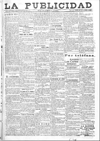 'La publicidad  : diario de avisos noticias y telegramas. Eco fiel de la opinión y verdadero defensor de los intereses morales y materiales de Granada y su provincia' - Año XLII Número 19000  - 1922 Noviembre 25