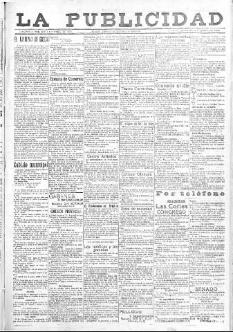 'La publicidad  : diario de avisos noticias y telegramas. Eco fiel de la opinión y verdadero defensor de los intereses morales y materiales de Granada y su provincia' - Año XLII Número 19004  - 1922 Noviembre 30