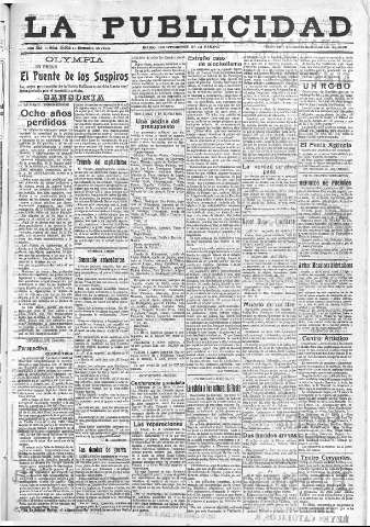 'La publicidad  : diario de avisos noticias y telegramas. Eco fiel de la opinión y verdadero defensor de los intereses morales y materiales de Granada y su provincia' - Año XLII Número 19022  - 1922 Diciembre 15