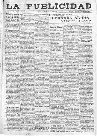 'La publicidad  : diario de avisos noticias y telegramas. Eco fiel de la opinión y verdadero defensor de los intereses morales y materiales de Granada y su provincia' - Año XLII Número 19025  - 1922 Diciembre 19