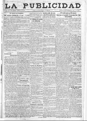 'La publicidad  : diario de avisos noticias y telegramas. Eco fiel de la opinión y verdadero defensor de los intereses morales y materiales de Granada y su provincia' - Año XLII Número 19026  - 1922 Diciembre 20