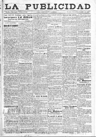 'La publicidad  : diario de avisos noticias y telegramas. Eco fiel de la opinión y verdadero defensor de los intereses morales y materiales de Granada y su provincia' - Año XLII Número 19028  - 1922 Diciembre 22