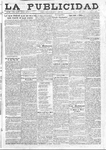 'La publicidad  : diario de avisos noticias y telegramas. Eco fiel de la opinión y verdadero defensor de los intereses morales y materiales de Granada y su provincia' - Año XLII Número 19036  - 1922 Diciembre 31