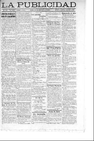 'La publicidad  : diario de avisos noticias y telegramas. Eco fiel de la opinión y verdadero defensor de los intereses morales y materiales de Granada y su provincia' - Año XLIII Número 19050  - 1923 Enero 17
