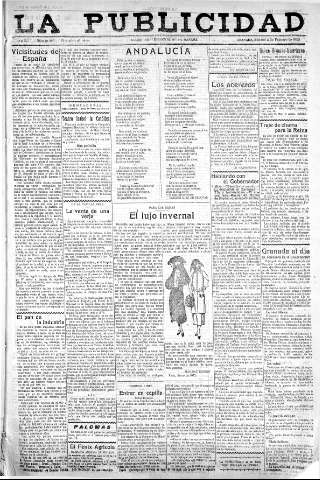 'La publicidad  : diario de avisos noticias y telegramas. Eco fiel de la opinión y verdadero defensor de los intereses morales y materiales de Granada y su provincia' - Año XLIII Número 19065  - 1923 Febrero 03