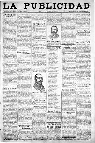 'La publicidad  : diario de avisos noticias y telegramas. Eco fiel de la opinión y verdadero defensor de los intereses morales y materiales de Granada y su provincia' - Año XLIII Número 19072  - 1923 Febrero 11